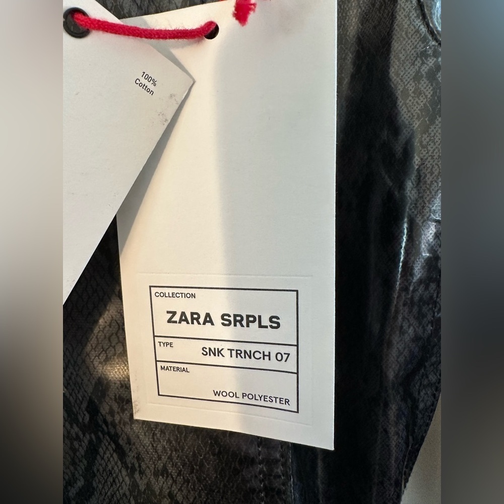 ZARA SURPLS XS City Chic Modern Snake Animal Pattern Wool Bl Belted Trench Coat - Picture 4 of 16